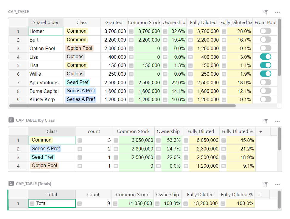 Screenshot of Cap Table