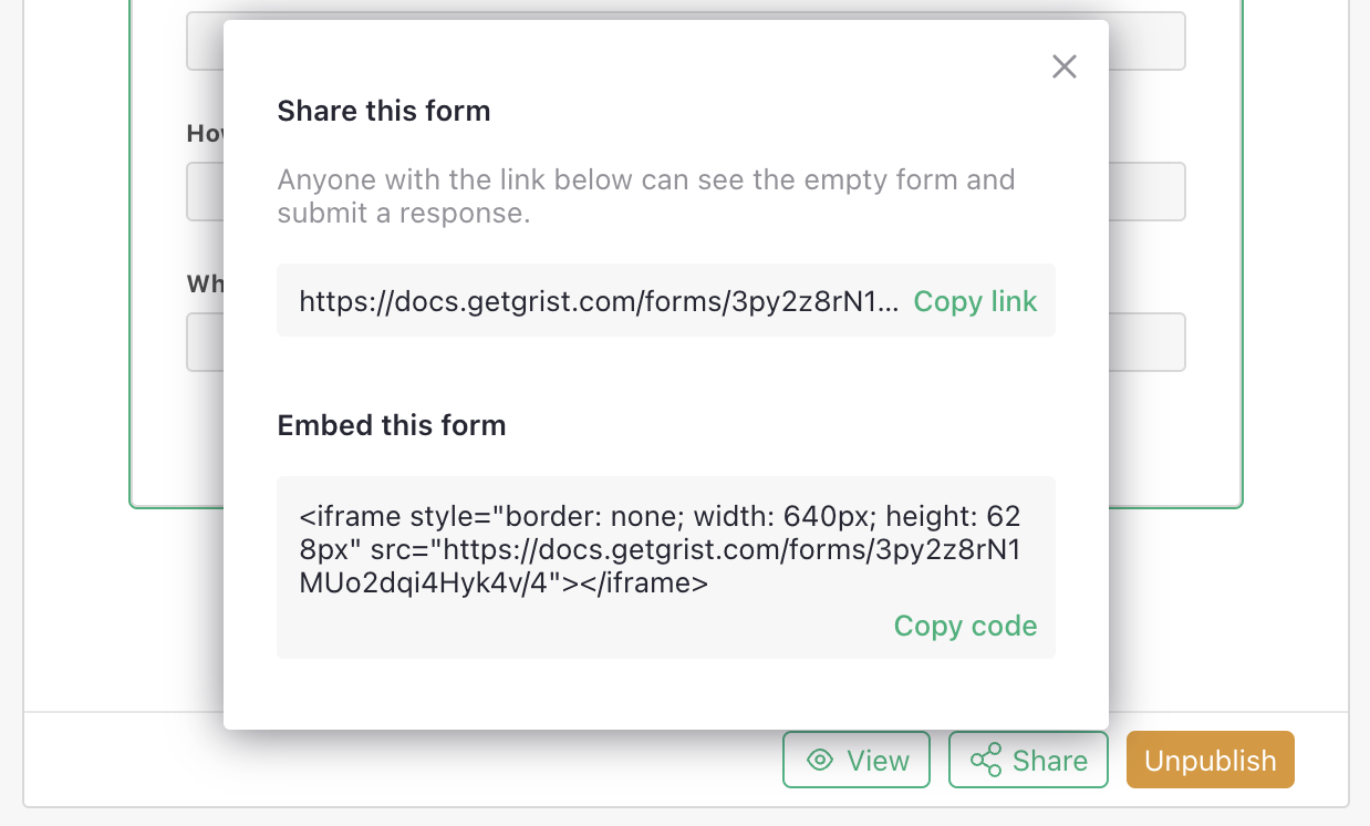 Form embed code